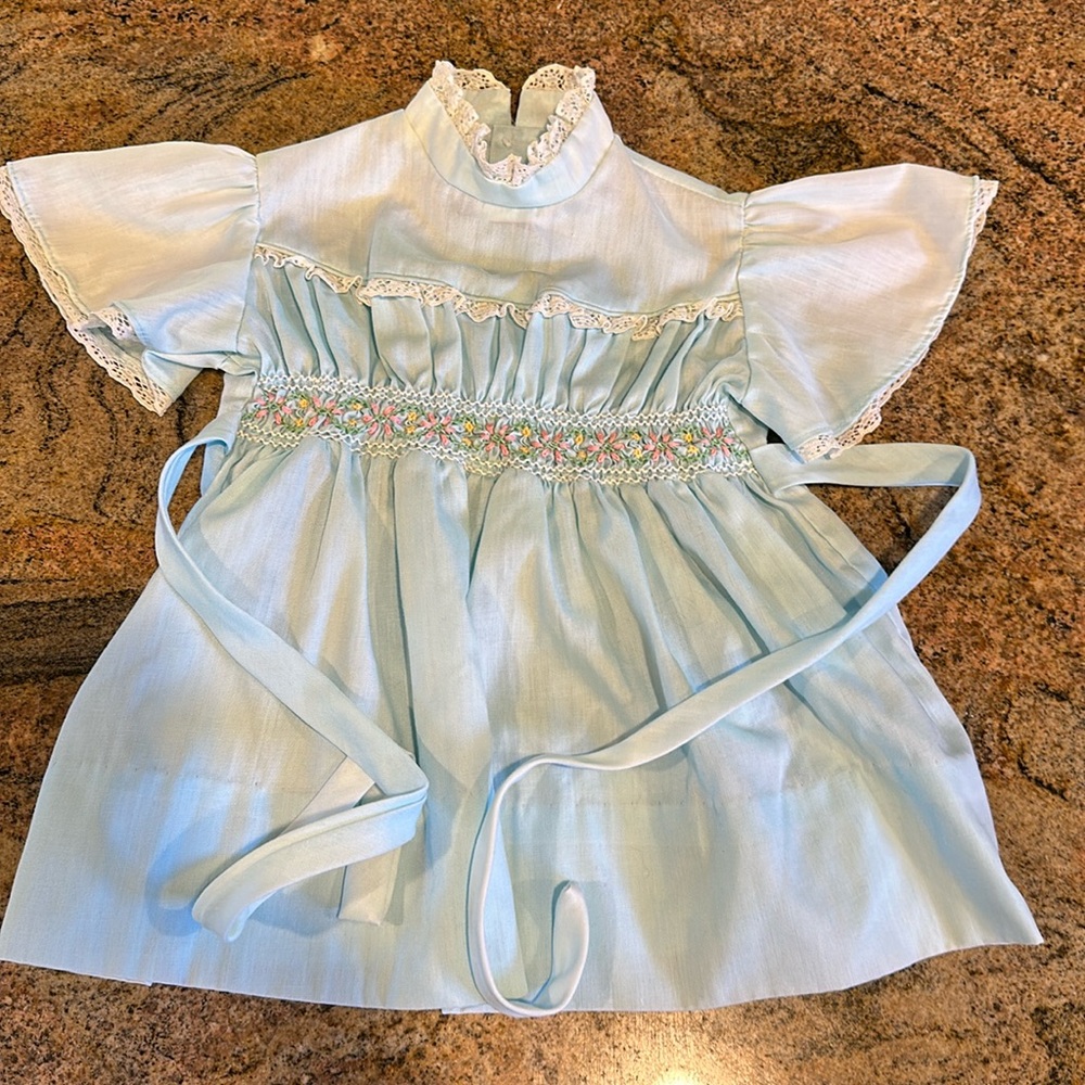Vintage Carrousel Girls Dress Hand Smocked Blue Size T 2